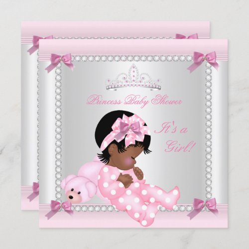 Baby Shower Baby Girl Pink Bear African American Invitation