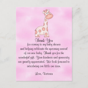 Baby Shower Baby Girl Pink Giraffe Postcard