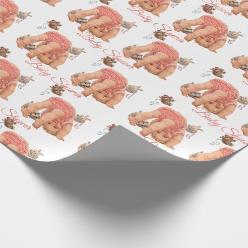 Baby Shower Baby Girl Pink Ruffled Panties Bear Wrapping Paper