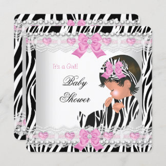 Baby Shower Baby Girl Pink Zebra Heart Invitation