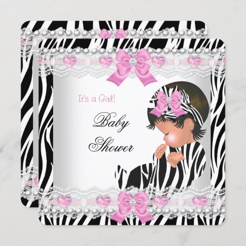 Baby Shower Baby Girl Pink Zebra Heart Invitation