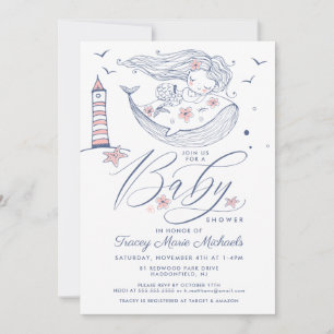 BABY SHOWER Baby Girl Whale Mermaid Beach Invitation