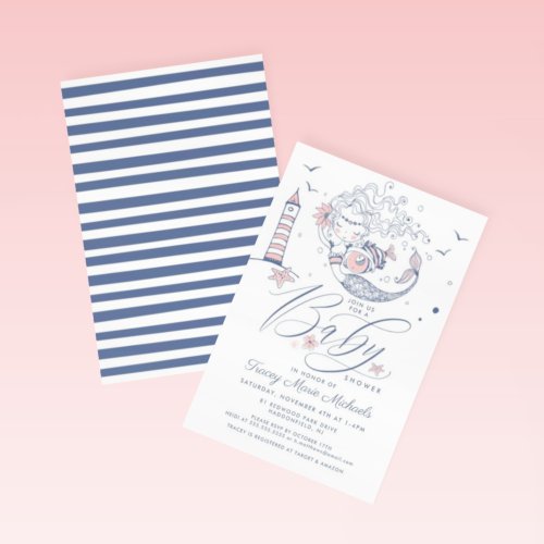 BABY SHOWER  Baby Girl Whale Mermaid Beach Invitation