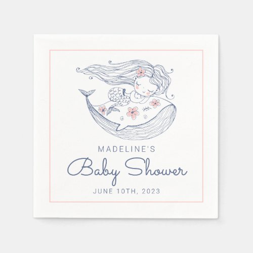 BABY SHOWER  Baby Girl Whale Mermaid Beach Napkin