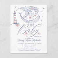 BABY SHOWER | Baby Girl Whale Mermaid Beach Postca Postcard