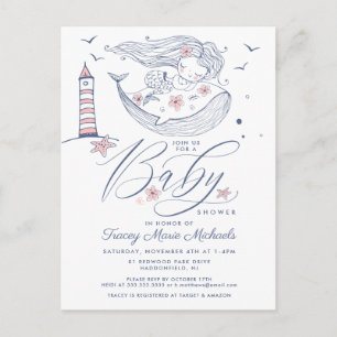 BABY SHOWER Baby Girl Whale Mermaid Beach Postcard