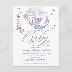 BABY SHOWER Baby Girl Whale Mermaid Beach Postcard
