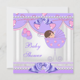 Baby Shower Baby Girl White Pink Purple Pearl Lace Invitation