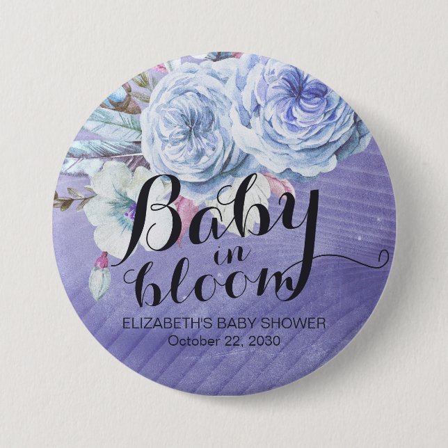 Baby Shower Baby in Bloom Boho Flowers Button (Front)