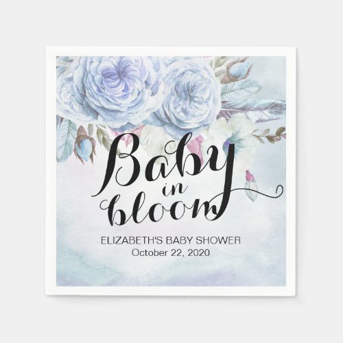 Baby Shower Baby in Bloom Boho Flowers  Feathers Napkins