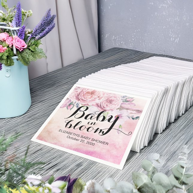 Baby Shower Baby in Bloom Boho Flowers & Feathers Napkins (Creator Uploaded)