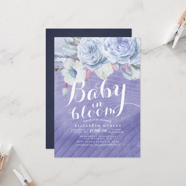 Baby Shower Baby in Bloom Boho Flowers Invitation (Front/Back In Situ)