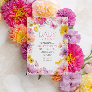 Baby Shower Baby in Bloom Butterfly Pink Purple Invitation