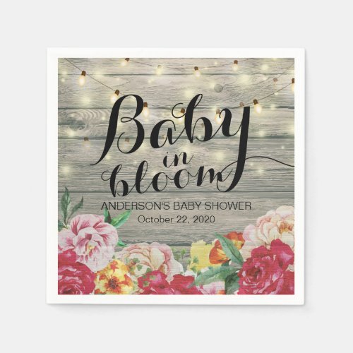 Baby Shower Baby in Bloom Flower String Light Wood Napkins
