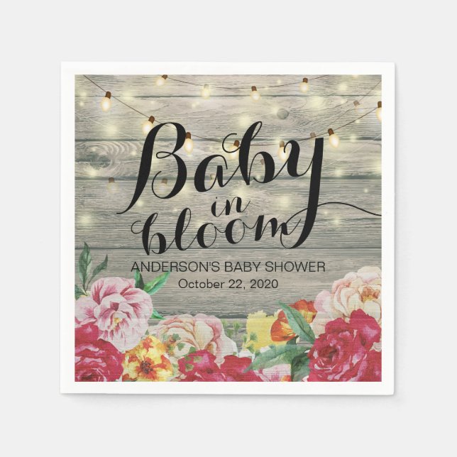 Baby Shower Baby in Bloom Flower String Light Wood Napkins (Front)