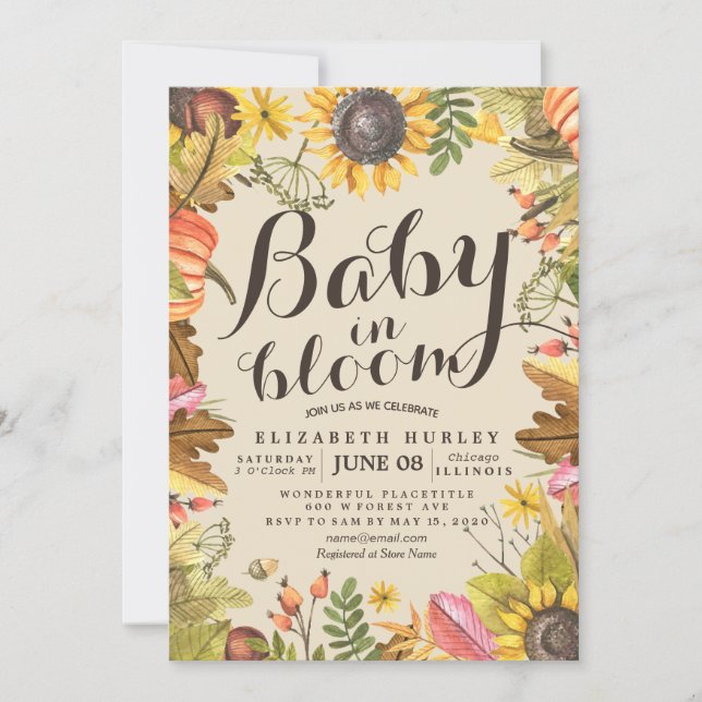 Baby Shower Baby in Bloom Maple Pumpkin Sunflowers Invitation (Front)