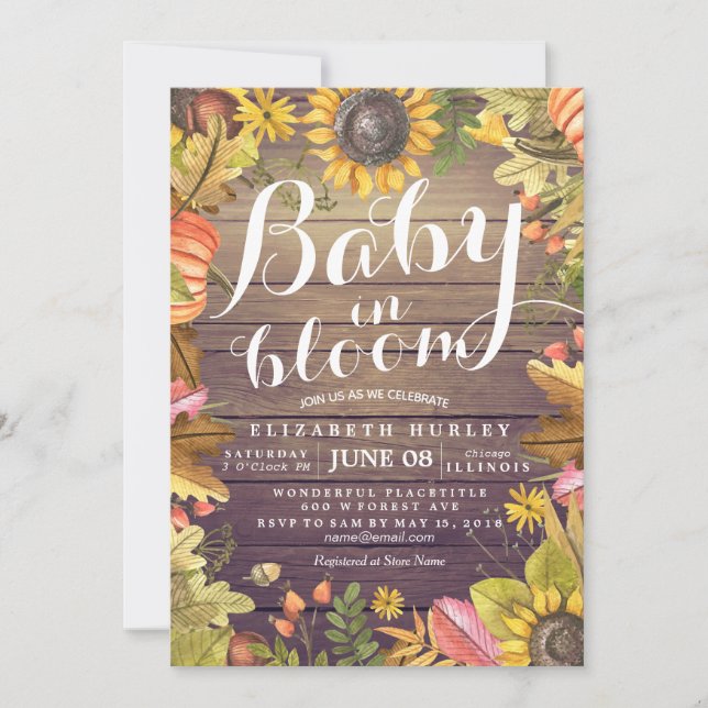Baby Shower Baby in Bloom Maple Pumpkin Sunflowers Invitation (Front)