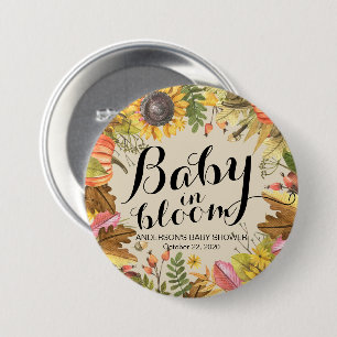 Baby Shower Baby in Bloom Maple Pumpkins Sunflower Button