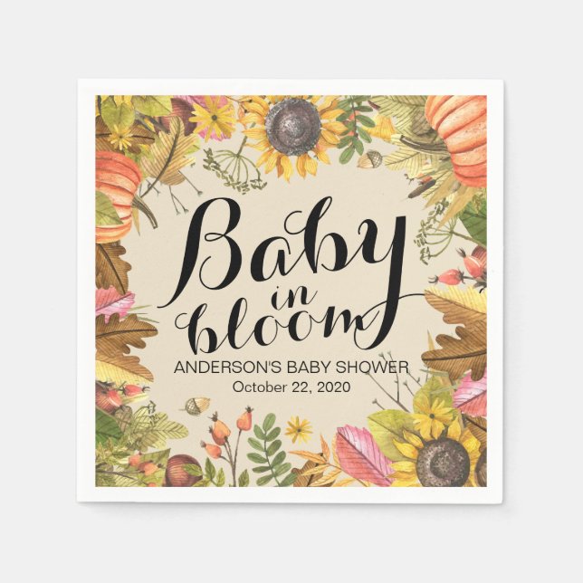 Baby Shower Baby in Bloom Maple Pumpkins Sunflower Napkins (Front)