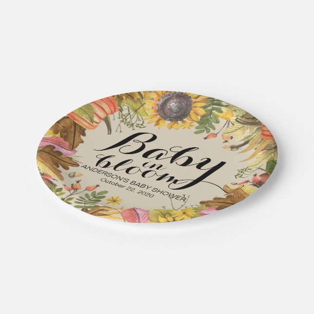 Baby Shower Baby in Bloom Maple Pumpkins Sunflower Paper Plates (Angled)