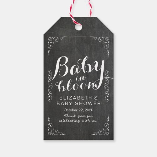 Baby Shower Baby in Bloom White Floral Chalkboard Gift Tags