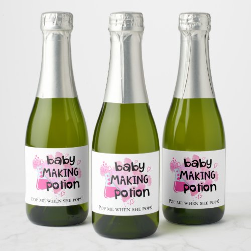Baby Shower Baby Making Potion Favor Pink Hearts Sparkling Wine Label