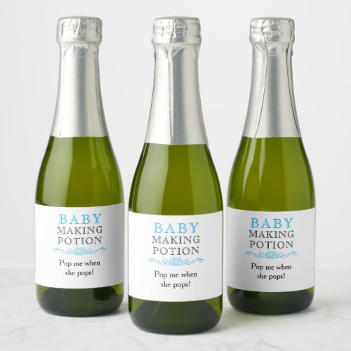 Baby Shower Baby Making Potion Favor Sky Blue Mini Sparkling Wine Label