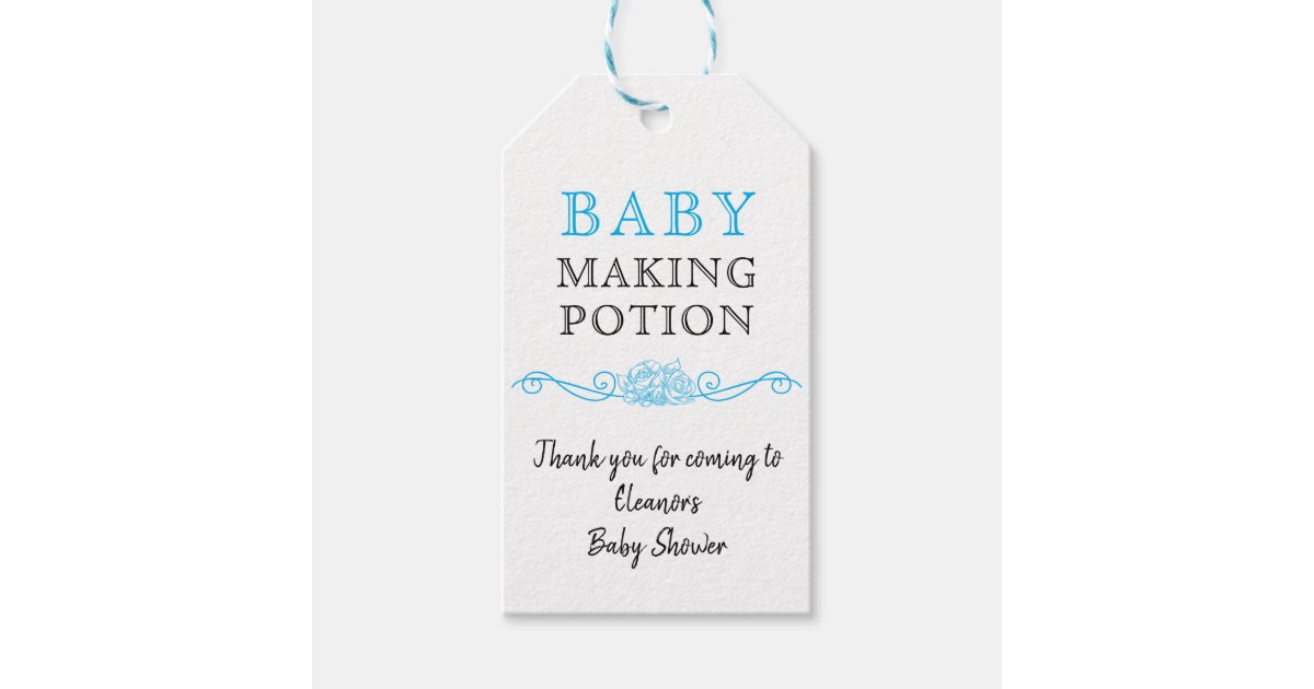Baby Shower Baby Making Potion Sky Blue Thank You Gift Tags | Zazzle