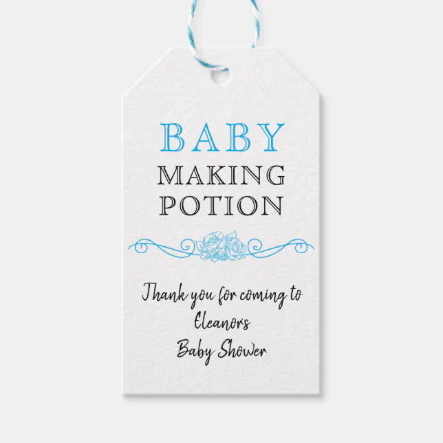 Baby Shower Baby Making Potion Sky Blue Thank You Gift Tags | Zazzle