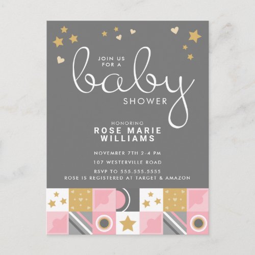 BABY SHOWER  Baby Pink Moon  Stars Postcard