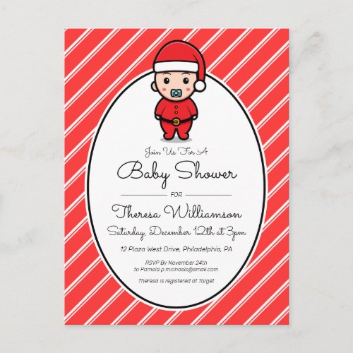 BABY SHOWER  Baby Santa Claus Candy Cane Postcard