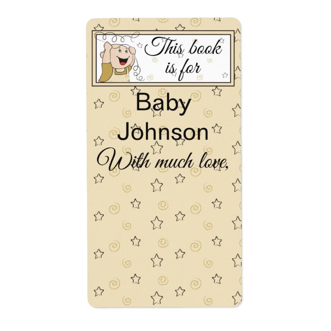 Baby Shower "Baby& Stars" Bookplate Sheet of 8 (Front)