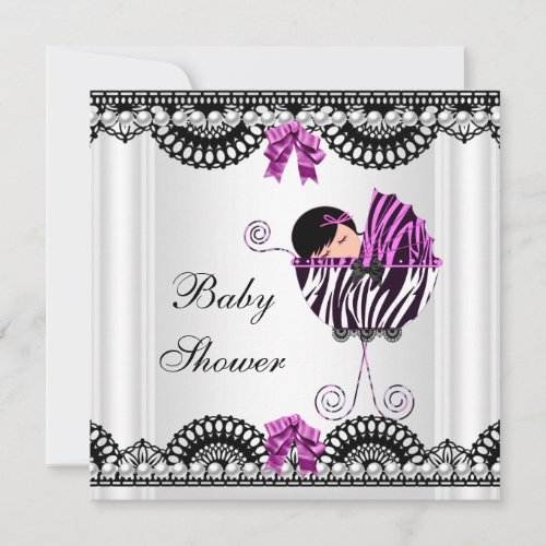 Baby Shower Baby Zebra Girl Black White Pink Invitation