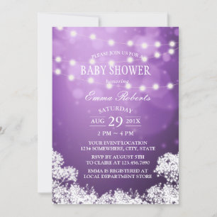 Baby Shower Baby's Breath & String Lights Purple Invitation
