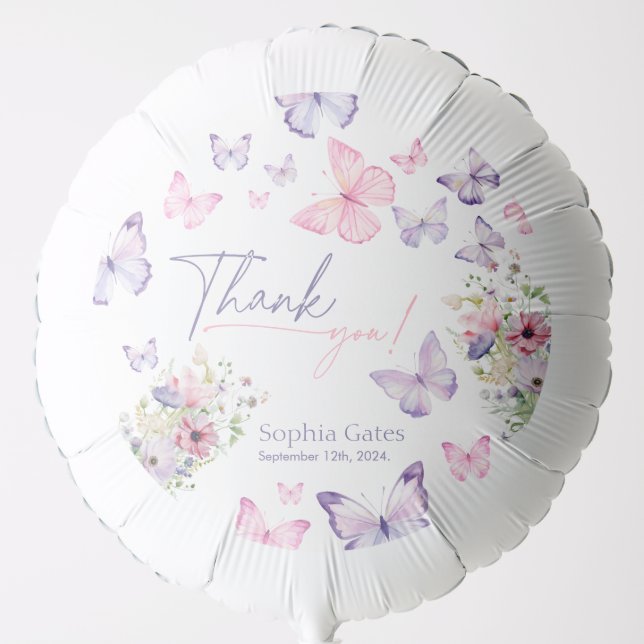 Baby Shower Balloon Butterfly Thank You  (Front)