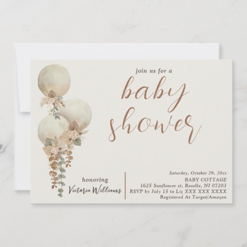 Baby Shower Balloon Floral Eucalyptus Neutral  Invitation