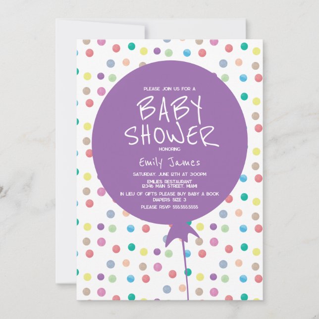 Baby Shower Balloon Watercolor Colorful Dots Invitation (Front)