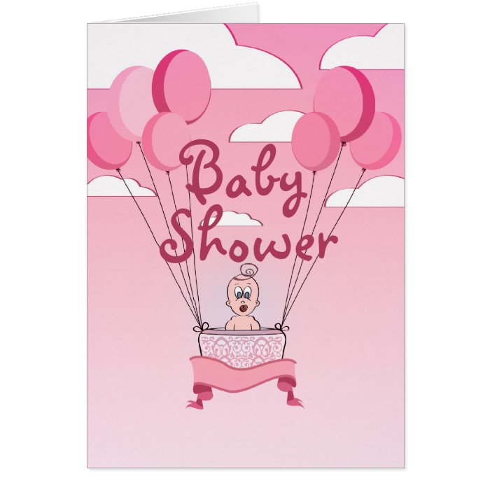 Baby Shower Balloons Girls Invitation Greeting Cards