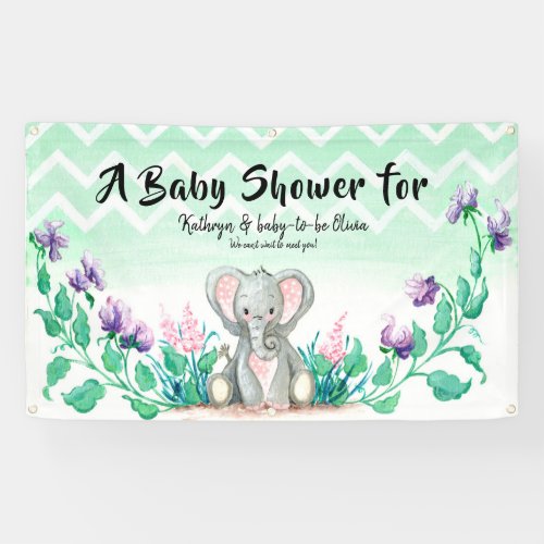 Baby Shower Banner Cute Elephant Floral Garden