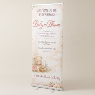 Baby Shower Banner   Floral Teddy   Pastel Clouds