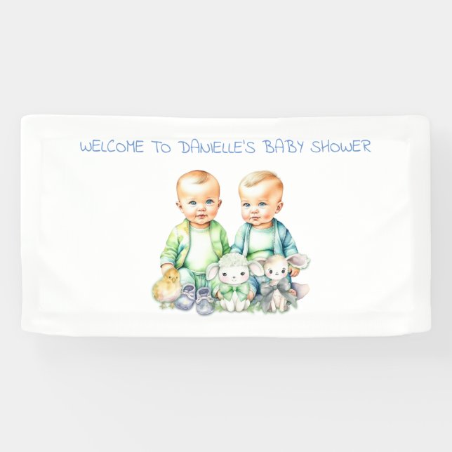 Baby Shower Banner for Twin Boys to be Signed (Horizontal)