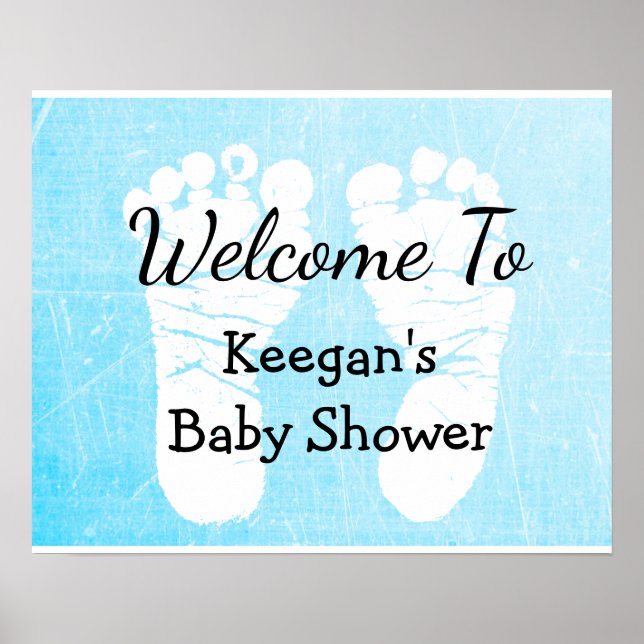 Baby Shower Banner Poster for Boy Blue Foot Prints (Front)
