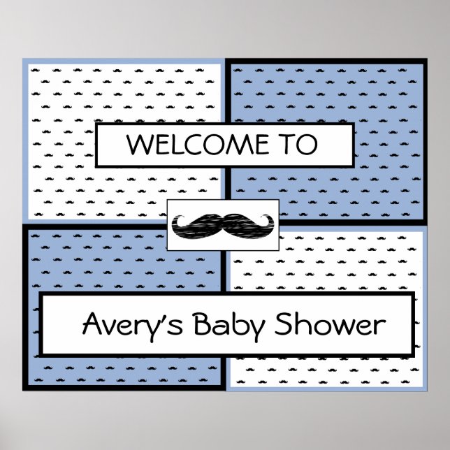 Baby Shower  Banner Poster Mustache Themed (Front)