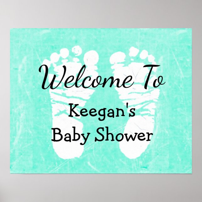 Baby Shower Banner Poster  Teal Foot Prints (Front)
