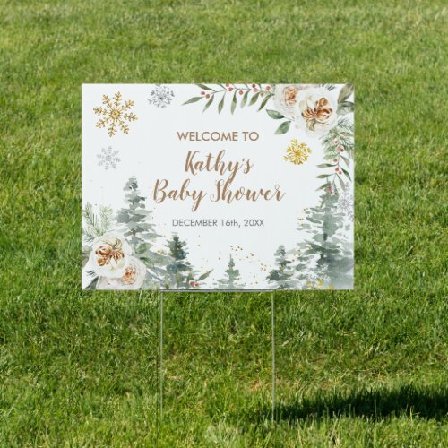 Baby Shower Banner Sign Winter White Floral