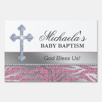 Baby Shower Baptism Cross Zebra Pattern Yard Sign by BabyDelights at Zazzle