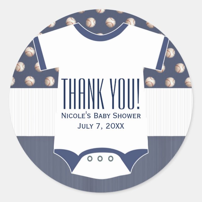 Baby Shower Baseball Themed Favor Classic Round Sticker (Front)