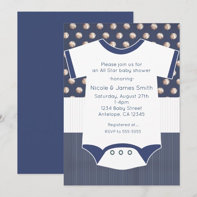 Baby Shower Baseball Themed Invitation (Front/Back)