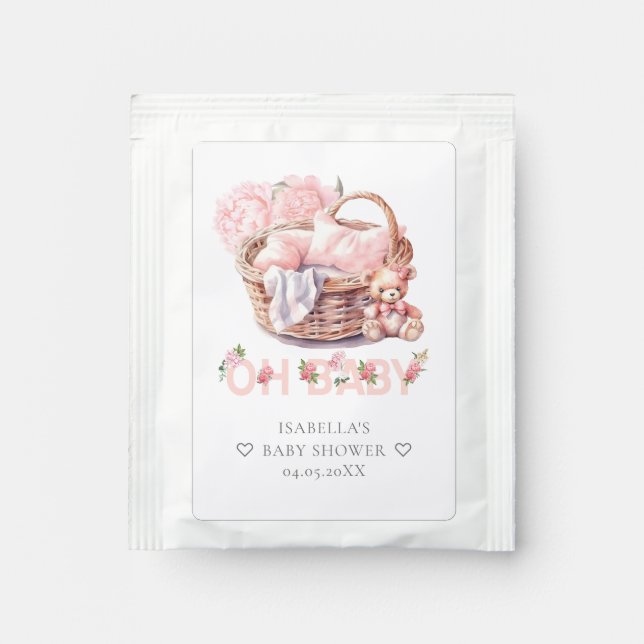 Baby Shower Basket Pastel Personalized Tea Bag Drink Mix (Front)