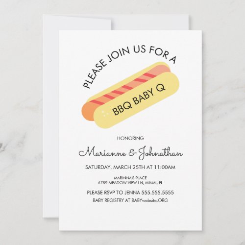 Baby Shower BBQ Baby Q Backyard Grilling Hotdog Invitation